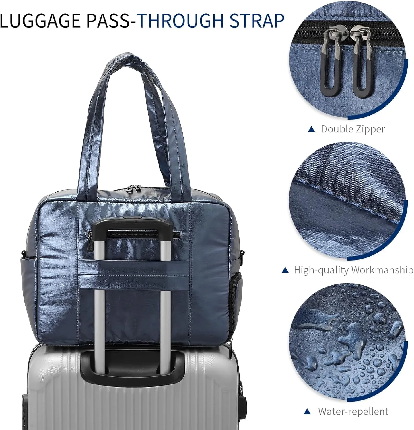 Compact Travel Duffel Bag for Women, 30L Gym Bag - Stylish Weekender Bag with Shoe Pocket, TSA-Approved Carry-On for Airplane, Fitness, Weekend Getaway(Dark Blue)