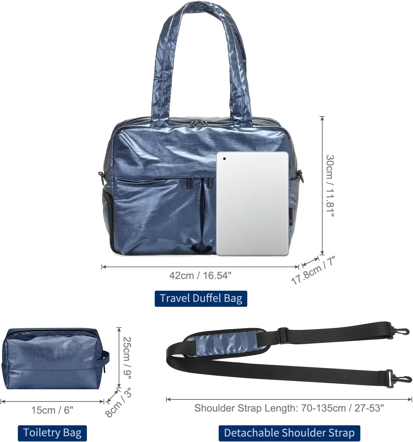 Compact Travel Duffel Bag for Women, 30L Gym Bag - Stylish Weekender Bag with Shoe Pocket, TSA-Approved Carry-On for Airplane, Fitness, Weekend Getaway(Dark Blue)