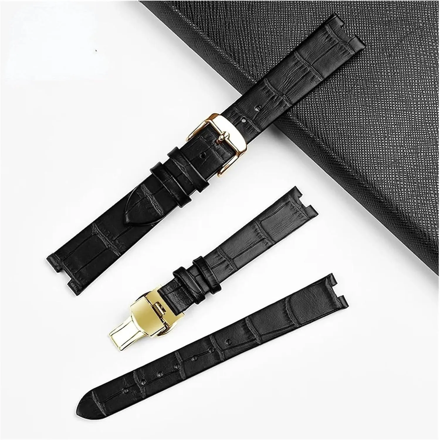 Compatible with Rado Crystal Coupole Genuine Leather Watch Band R2285415(Black White,14x5mm)