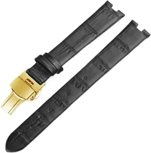 Compatible with Rado Crystal Coupole Genuine Leather Watch Band R2285415(Black White,14x5mm)