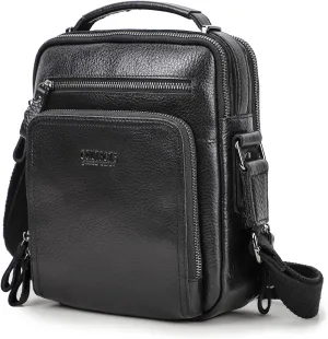 Contacts Leather Messenger for Men Man Purse Crossbody Shoulder Bag Business 9.7" iPad Travel Bag for Work Travel Handbag (Black)