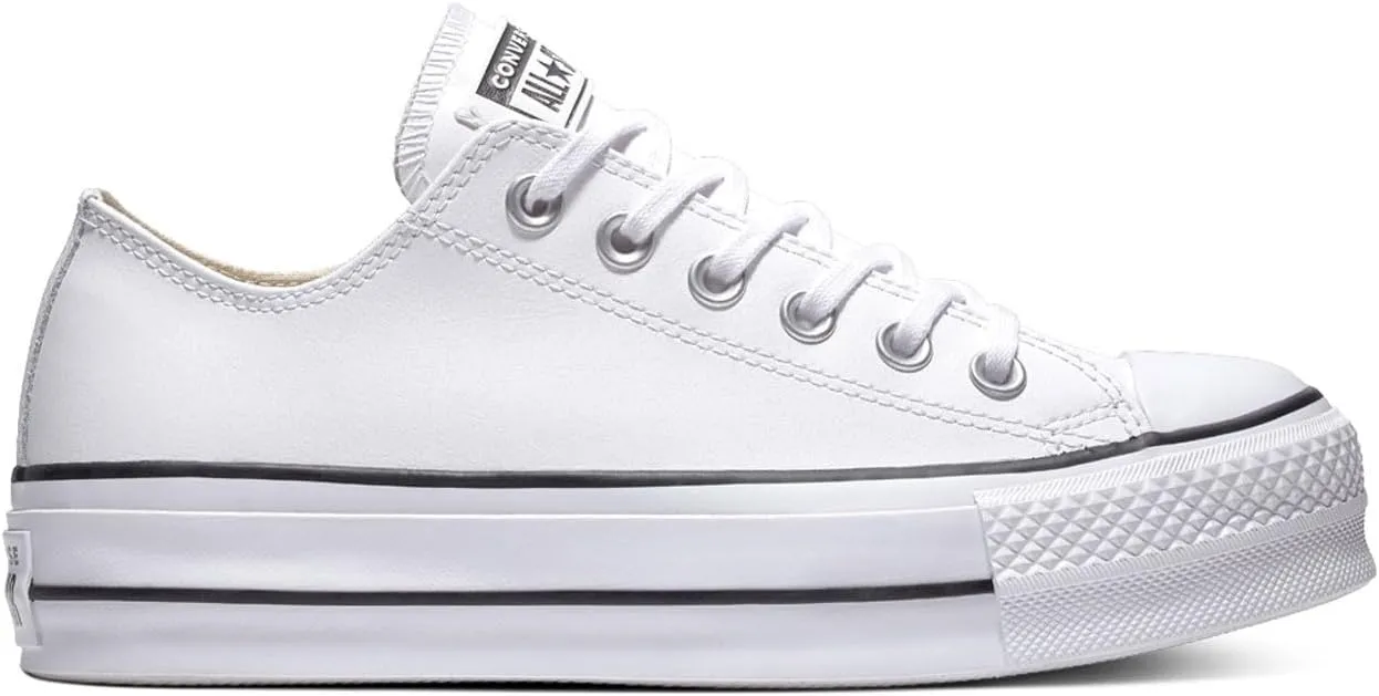 Converse Women's CTAS Lift Platform Leather Low Top, White/Black/White, Size 6.5