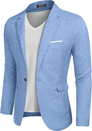 COOFANDY Men's Casual Suit Blazer Jackets Lightweight Sports Coats One Button Linen Texture Jacket