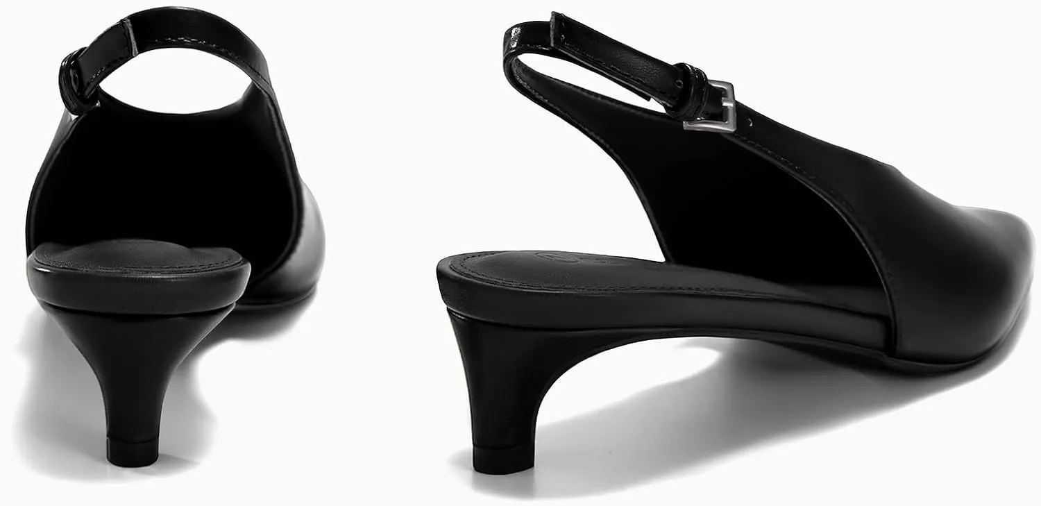 Coutgo Womens Low Kitten Heels Slingback Closed Pointed Toe V-Cut Business Work Pumps Dress Shoes