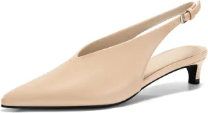 Coutgo Womens Low Kitten Heels Slingback Closed Pointed Toe V-Cut Business Work Pumps Dress Shoes