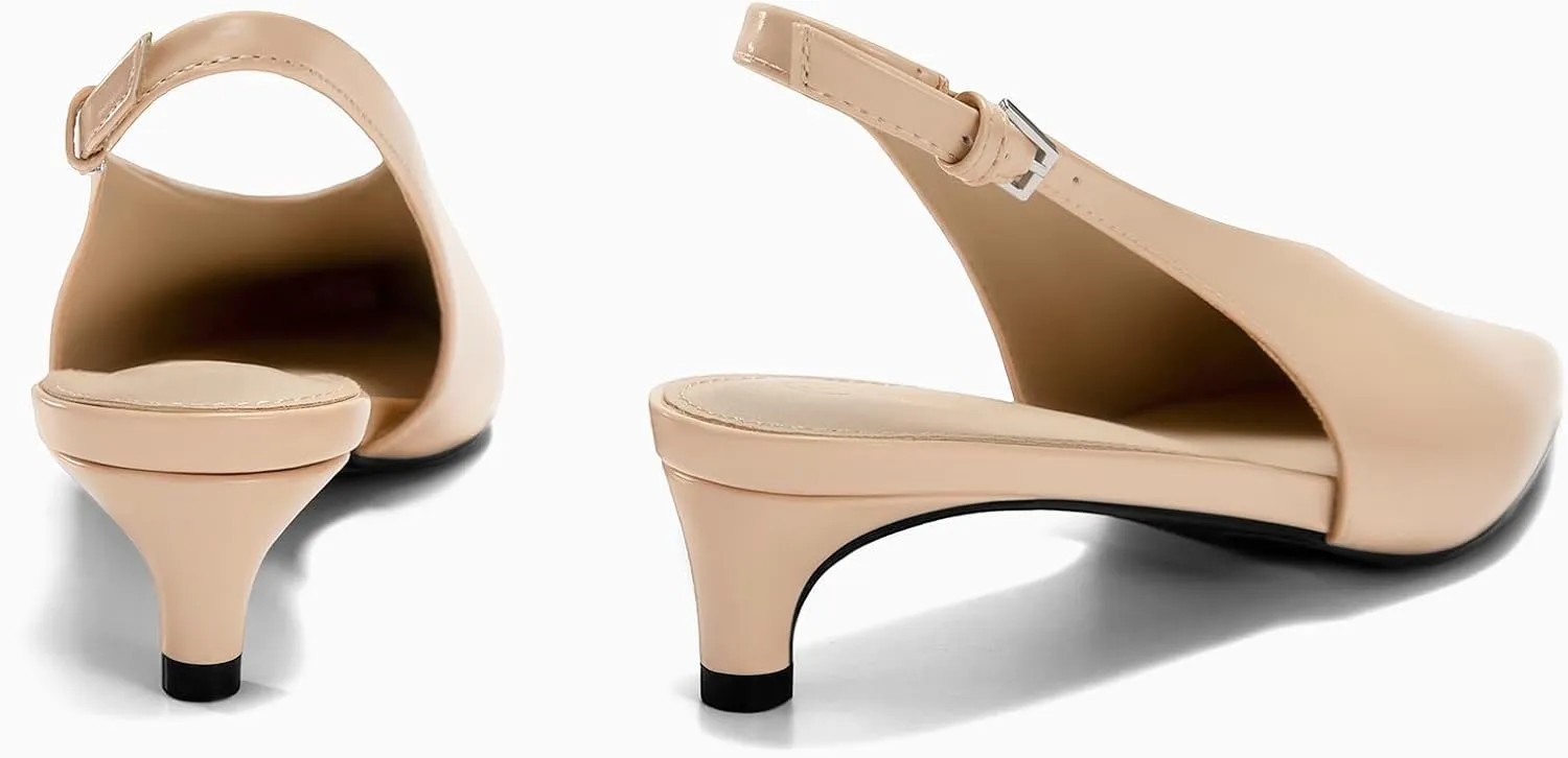 Coutgo Womens Low Kitten Heels Slingback Closed Pointed Toe V-Cut Business Work Pumps Dress Shoes