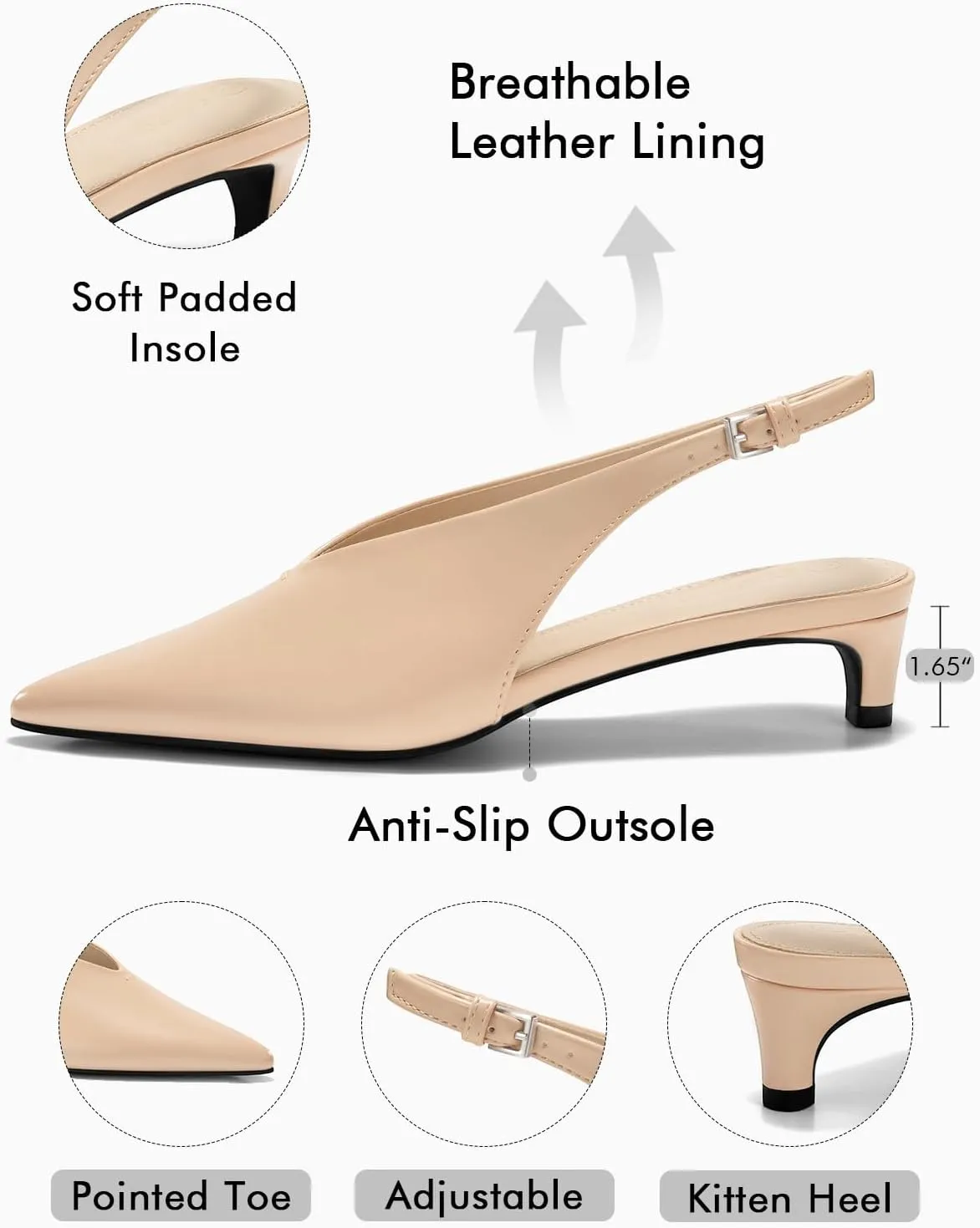 Coutgo Womens Low Kitten Heels Slingback Closed Pointed Toe V-Cut Business Work Pumps Dress Shoes