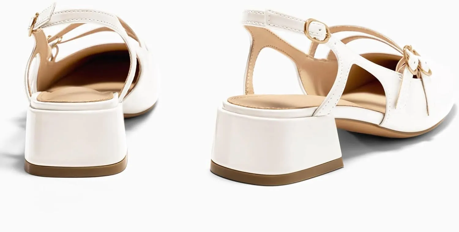 Coutgo Womens Mary Jane Chunky Low Heels Slingback Pumps Closed Square Toe Wedding Dress Shoes