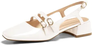 Coutgo Womens Mary Jane Chunky Low Heels Slingback Pumps Closed Square Toe Wedding Dress Shoes