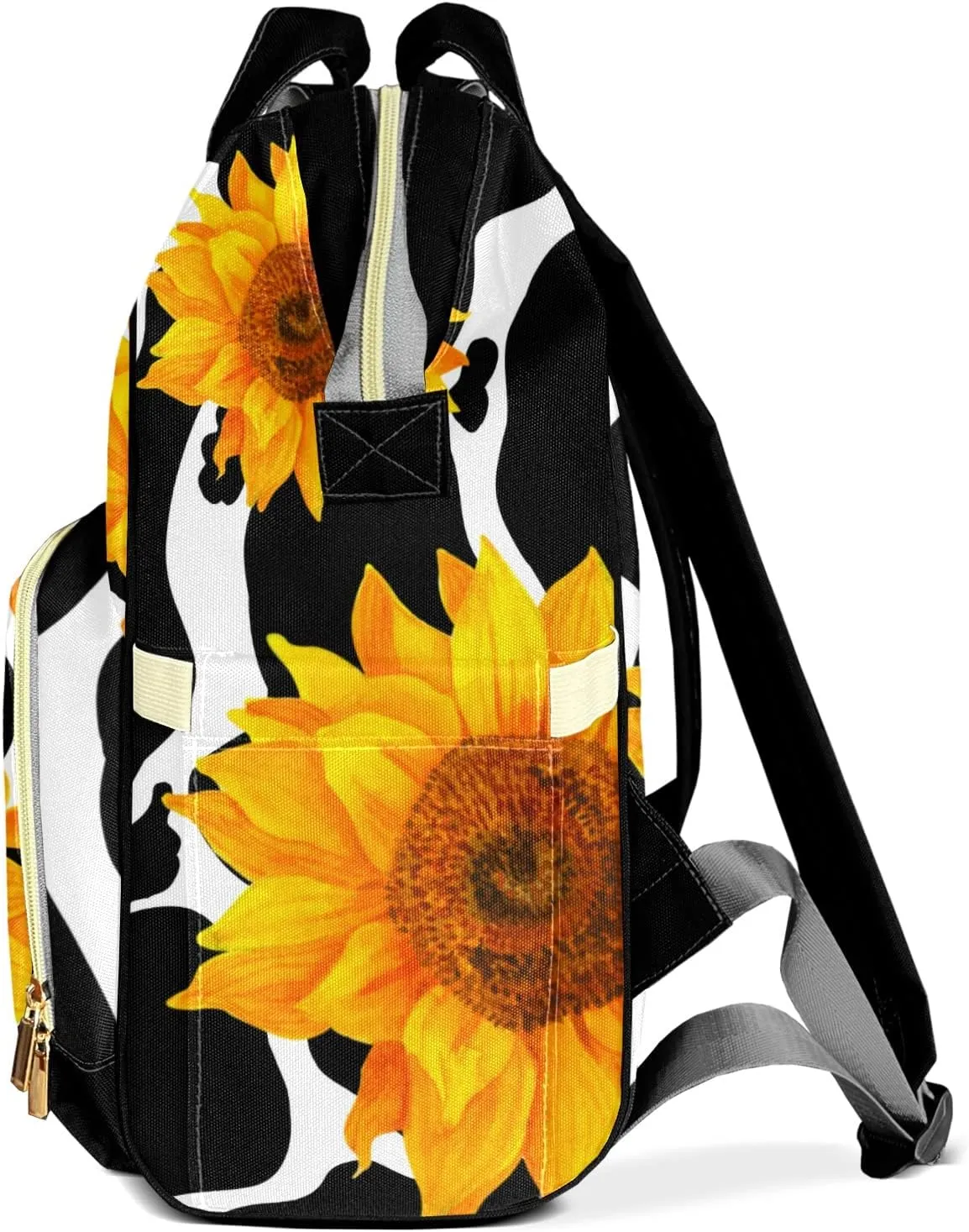 Cow Sunflower Diaper Bags with Name Personalized Baby Bag Travel Tote Bag Waterproof Backpack for Mom Gift