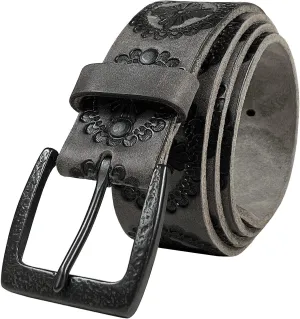 Cowboy Cowgirl Western Tooled Floral Embossed Full Grain Genuine Leather Belt Strap 1-1/2"(38mm) Wide
