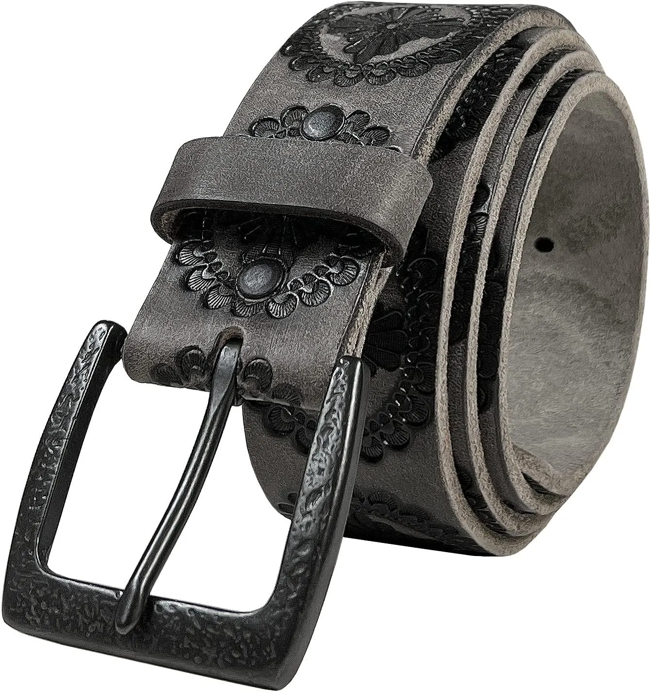 Cowboy Cowgirl Western Tooled Floral Embossed Full Grain Genuine Leather Belt Strap 1-1/2"(38mm) Wide