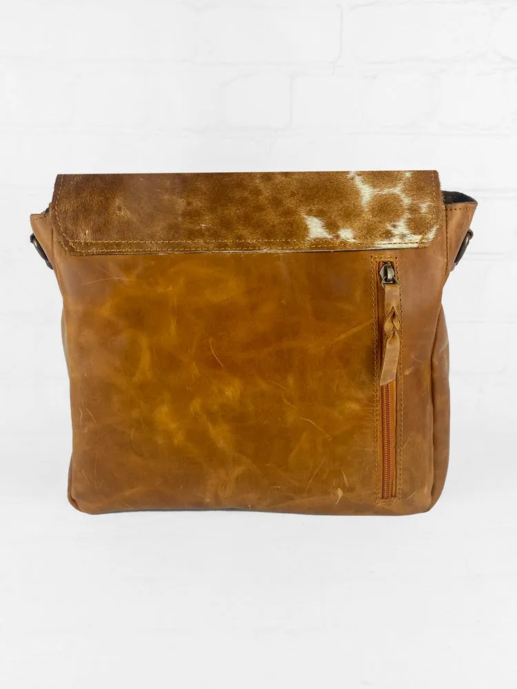 Cowhide & Tooled Leather Messenger Bag Purse