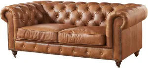 Crafters and Weavers Century Top Grain Vintage Leather Chesterfield Love Seat