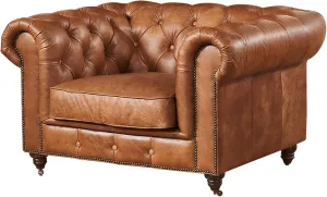 Crafters and Weavers Century Top Grain Vintage Leather Chesterfield Style Arm Chair
