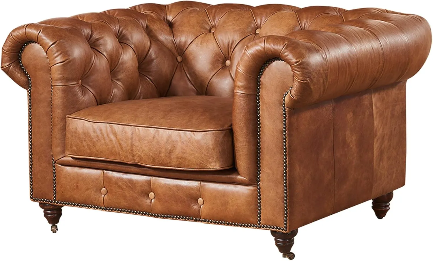 Crafters and Weavers Century Top Grain Vintage Leather Chesterfield Style Arm Chair
