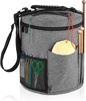 Crochet Bag Organizer,Large Capacity Knitting Bag,Yarn Organizer for Crochet Accessories and Supplies,Big Yarn Bag,Yarn Storage bag with Shoulder Strap-Only bag.(Grey)