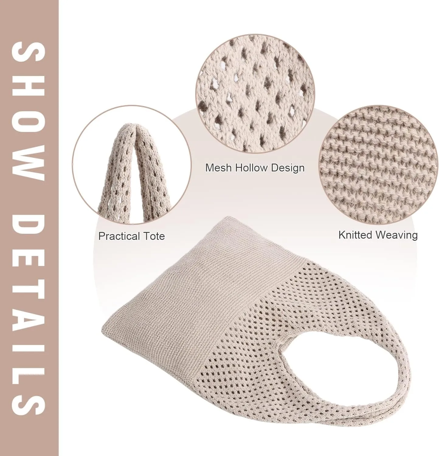 Crochet Mesh Tote Bag Retro Summer Hobo Bag for Women Flower Knitted Shoulder Bags Casual Beach Purse