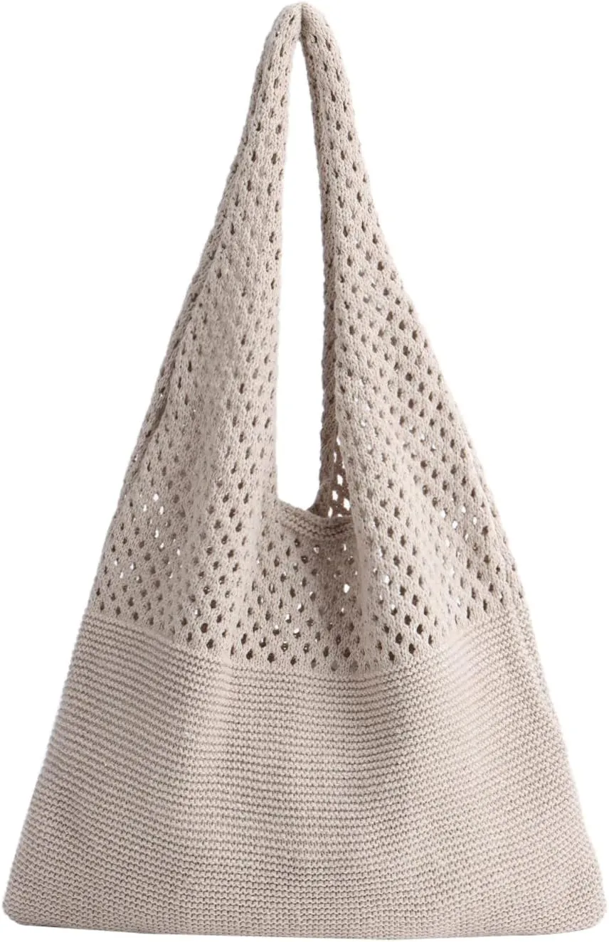 Crochet Mesh Tote Bag Retro Summer Hobo Bag for Women Flower Knitted Shoulder Bags Casual Beach Purse