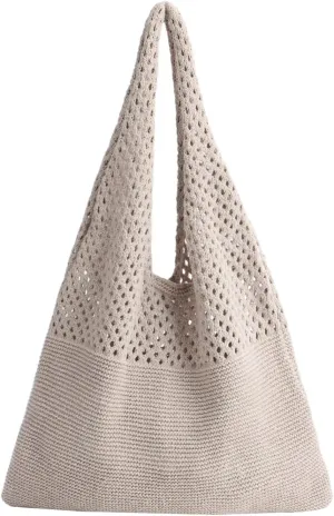 Crochet Mesh Tote Bag Retro Summer Hobo Bag for Women Flower Knitted Shoulder Bags Casual Beach Purse