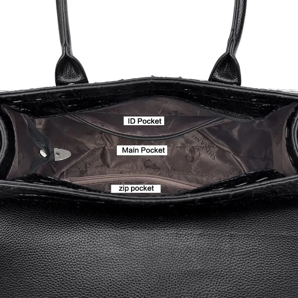 Crocodile Pattern Leather Top Handle Satchel Handbag for Women - Medium Fashion Ladies Shoulder Bag Tote Purse
