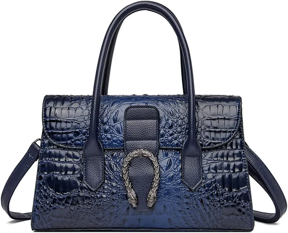 Crocodile Pattern Leather Top Handle Satchel Handbag for Women - Medium Fashion Ladies Shoulder Bag Tote Purse