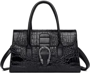 Crocodile Pattern Leather Top Handle Satchel Handbag for Women - Medium Fashion Ladies Shoulder Bag Tote Purse