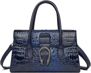 Crocodile Pattern Leather Top Handle Satchel Handbag for Women - Medium Fashion Ladies Shoulder Bag Tote Purse