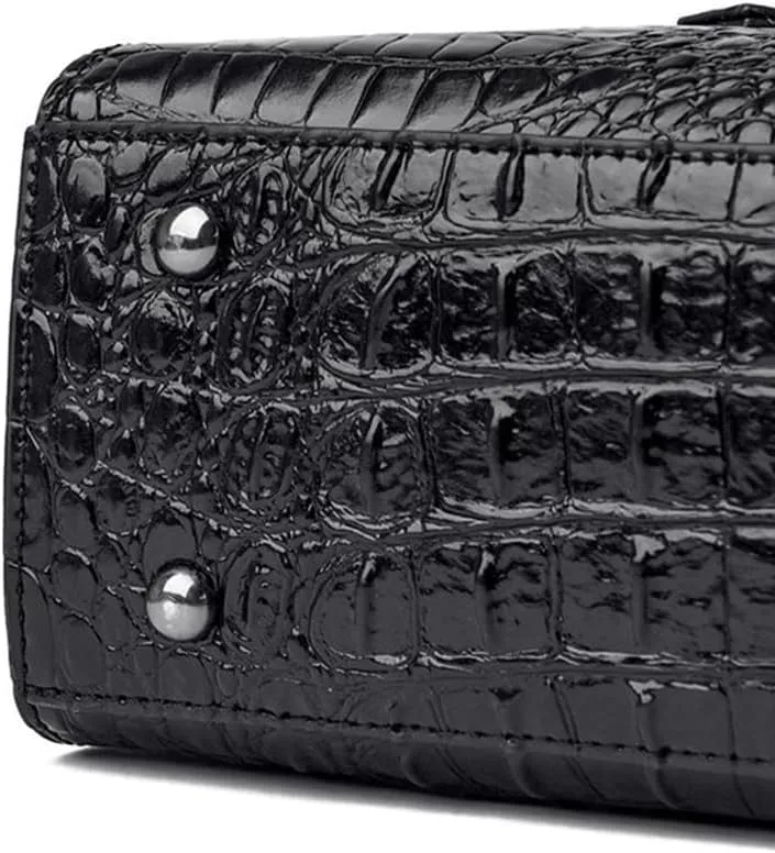 Crocodile Pattern Leather Top Handle Satchel Handbag for Women - Medium Fashion Ladies Shoulder Bag Tote Purse