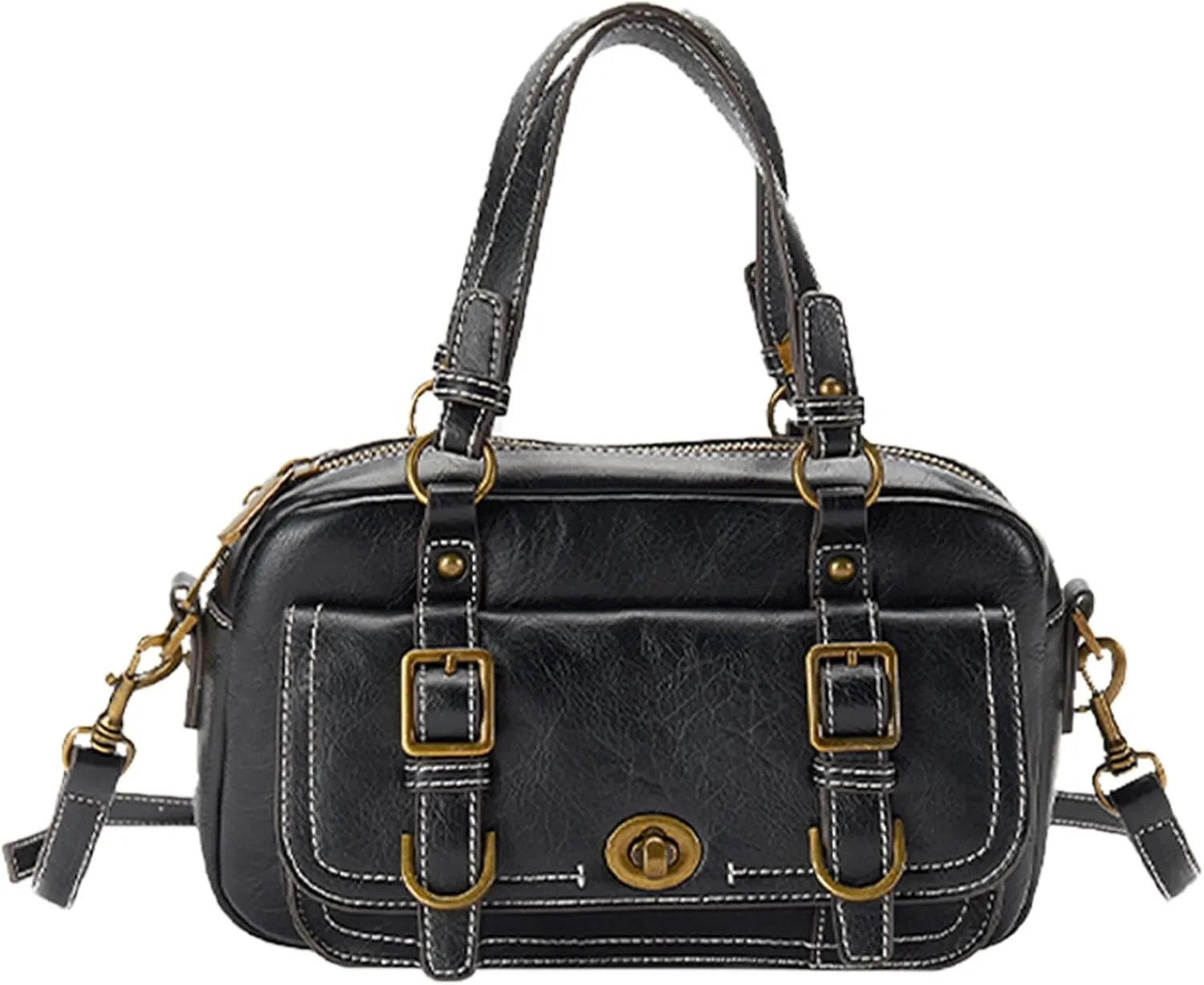 Crossbody Bag for Women, Retro Style Shoulder Bag with Adjustable Strap, Designer Top Handle Handbag, Black Bag