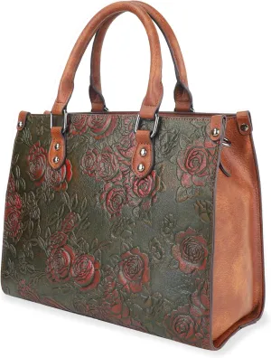 Crossbody Bag for Women Shoulder Bag Top Handle Tote Purses Vintage Satchels Handbag Embossing Rose