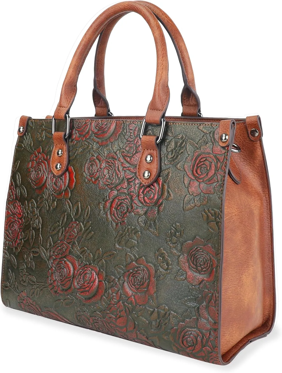 Crossbody Bag for Women Shoulder Bag Top Handle Tote Purses Vintage Satchels Handbag Embossing Rose