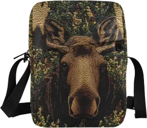 Crossbody Bag Purse Moos in Bush Print for Women Men, Small Shoulder Pouch with Adjustable Strap 6.6×2.5×9.4 IN