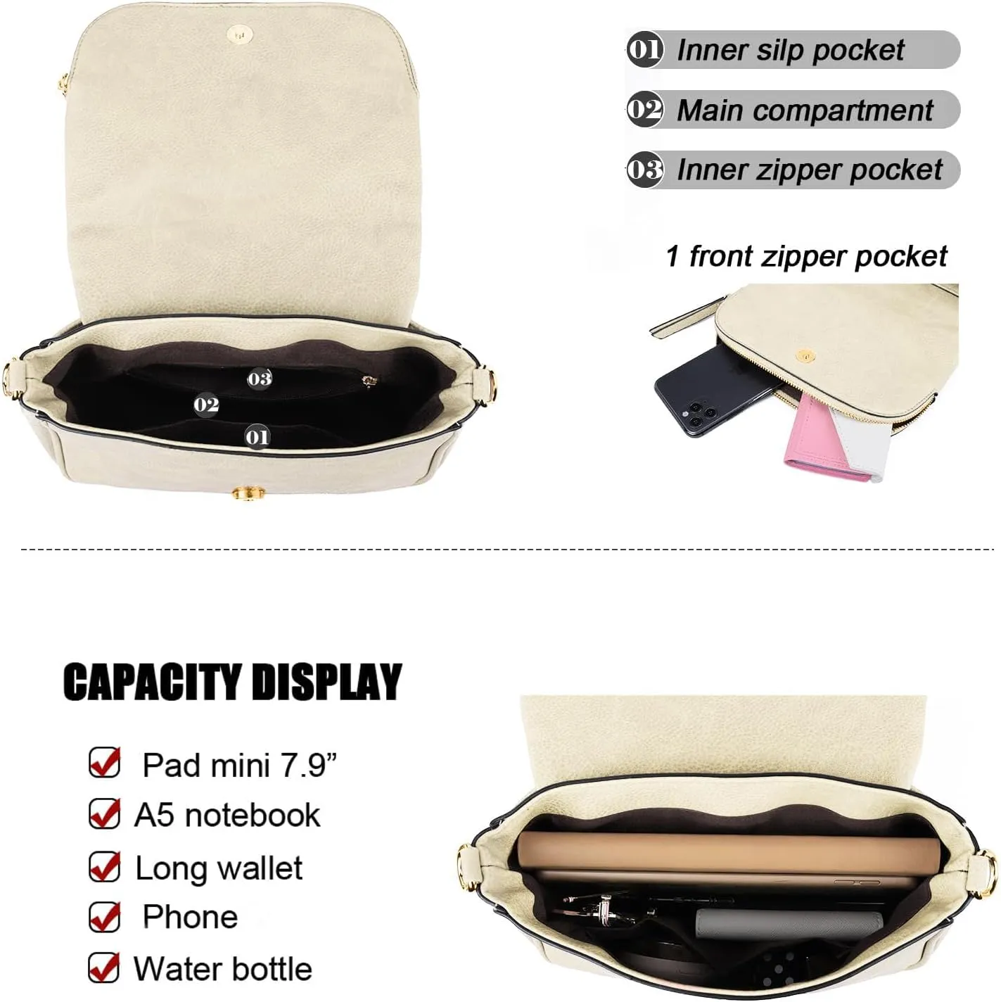 Crossbody Bags for Women Small Pu Leather Over the Shoulder Purses and Flap Cross Body Handbags with Multi Pockets