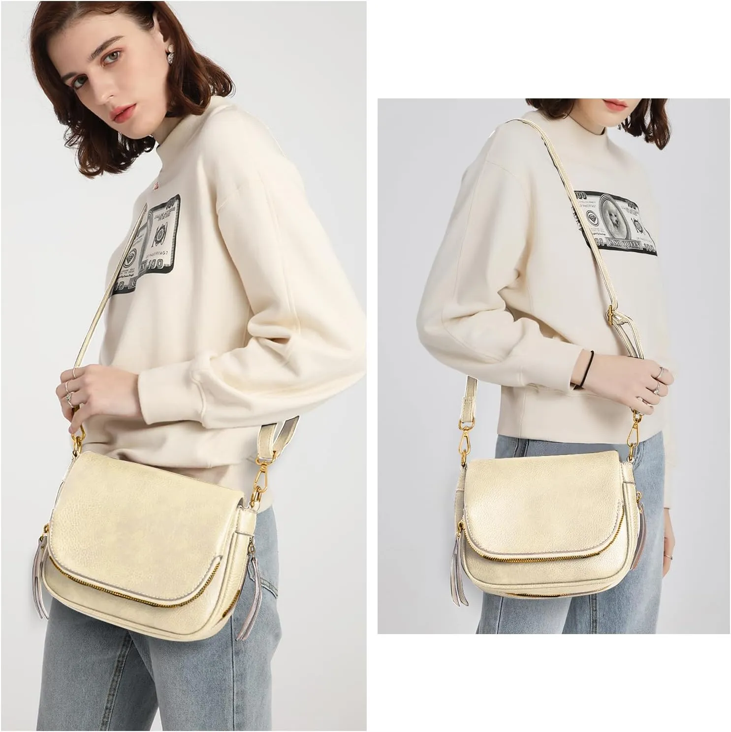 Crossbody Bags for Women Small Pu Leather Over the Shoulder Purses and Flap Cross Body Handbags with Multi Pockets