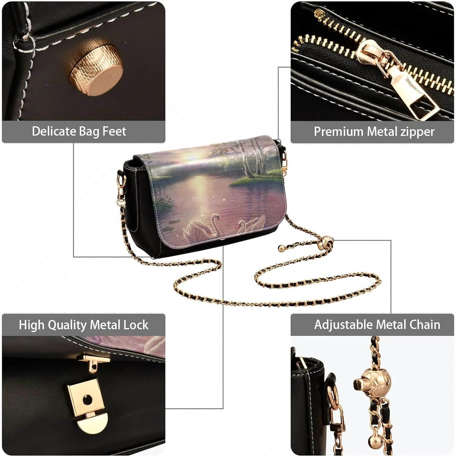Crossbody Bags for Women Trendy Women's Black Shoulder Bag Small PU Leather Flap Cross Body Bag Handbags