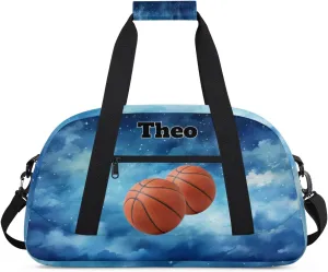 Custom Basketball Sports Bag for Men Boys, Personalized Sport Bag Travel Overnight Small Duffel Bag Gymnastics Workout Sleepover Overnight Bag, Watercolor Blue Galaxy Starry Sky