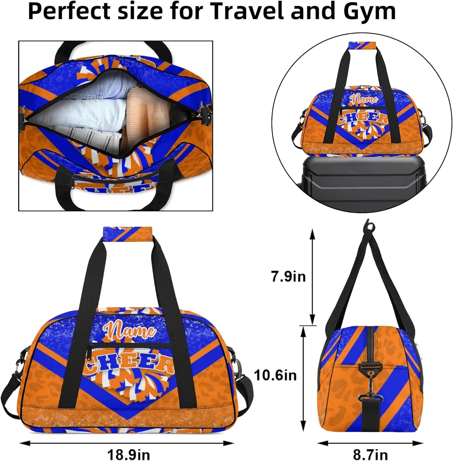 Custom Cheer Duffel Bag for Women, Personalized Cheer Bag for Cheerleader, Duffle Bag with Name, Cheerleading Gym Bag (Blue&Orange)