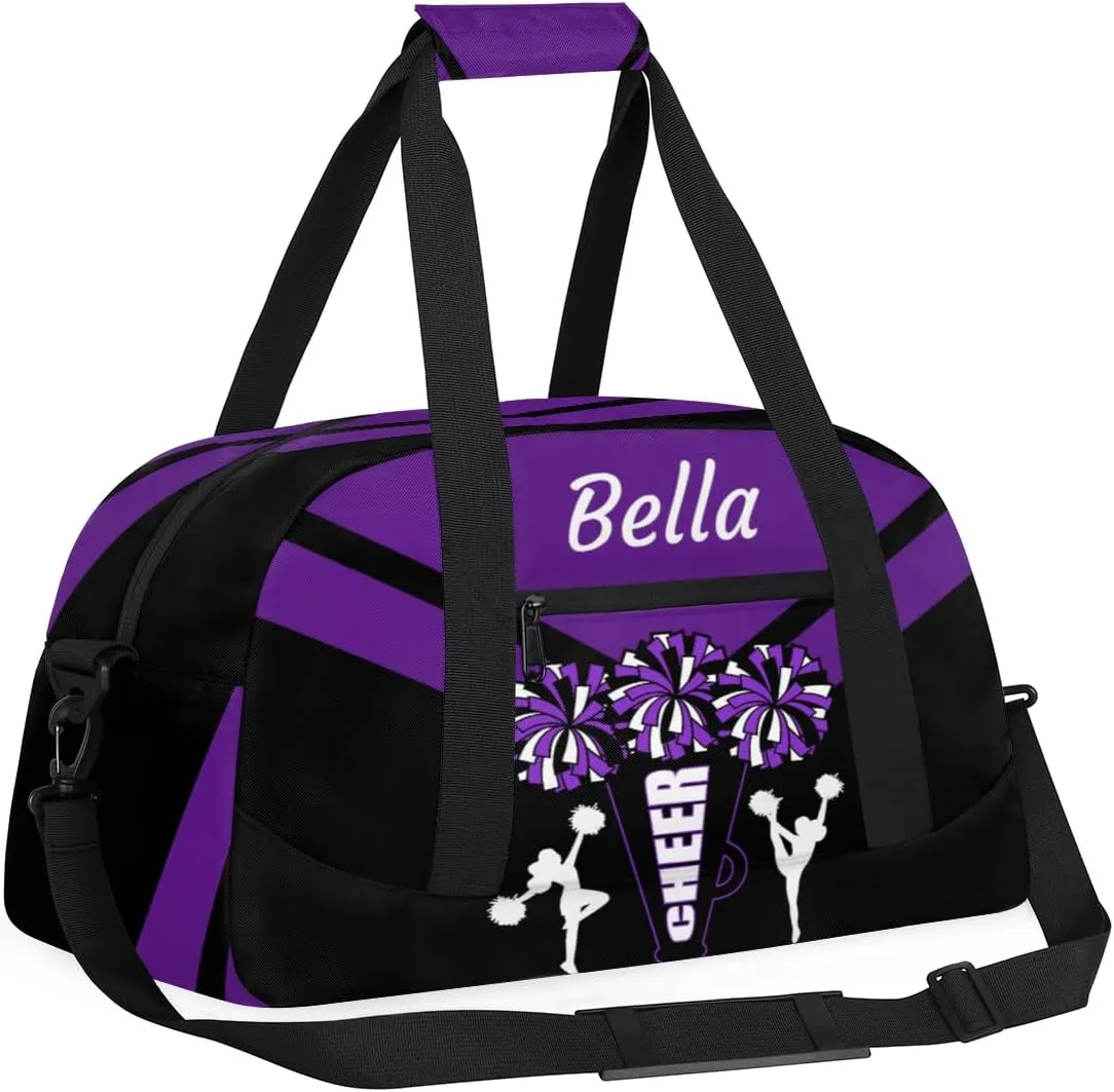 Custom Cheerleader Bag Dance Bag for Girl, Personalized Sport Duffel Gym Bag Weekender Bags Name Duffel Bag, Purple and Black