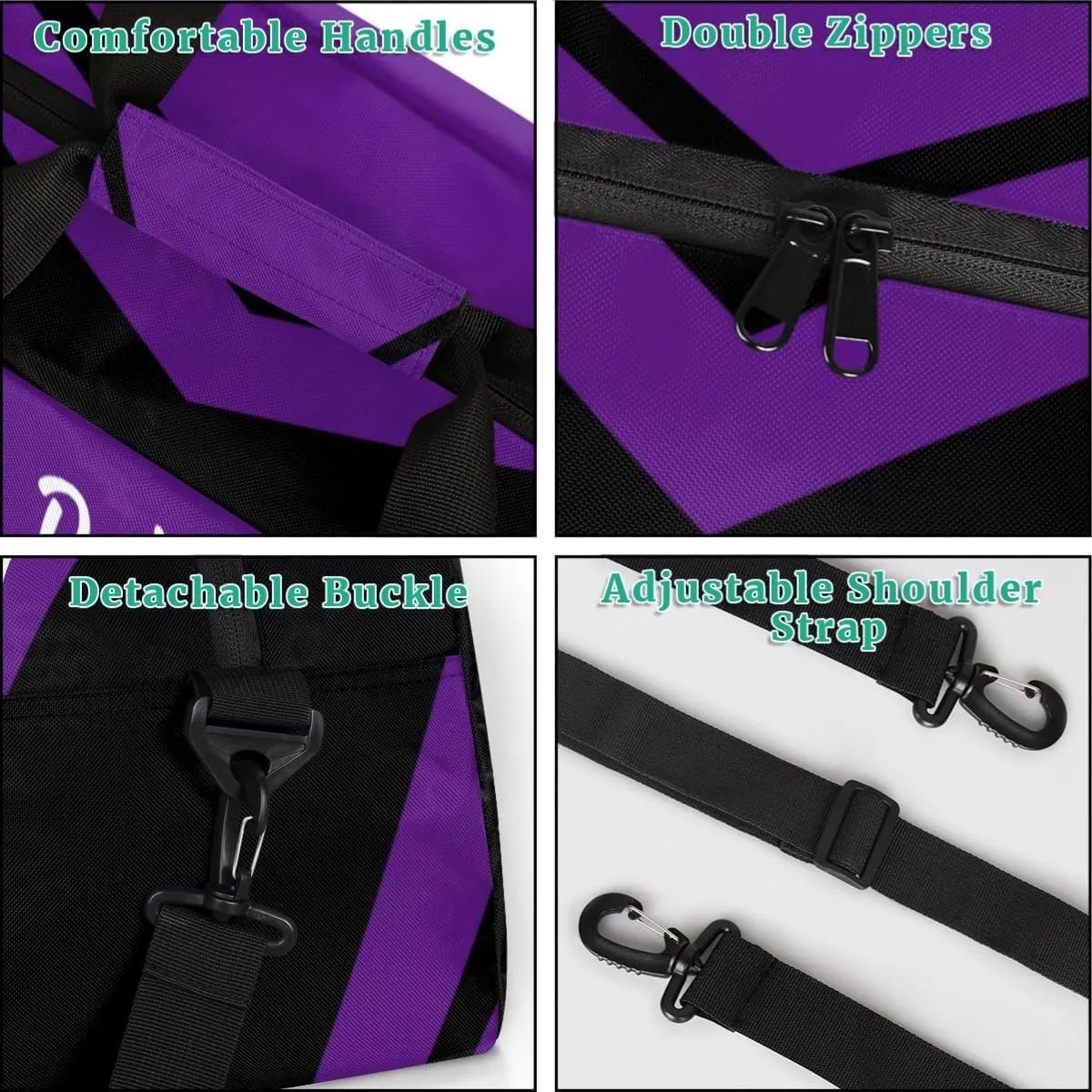 Custom Cheerleader Bag Dance Bag for Girl, Personalized Sport Duffel Gym Bag Weekender Bags Name Duffel Bag, Purple and Black