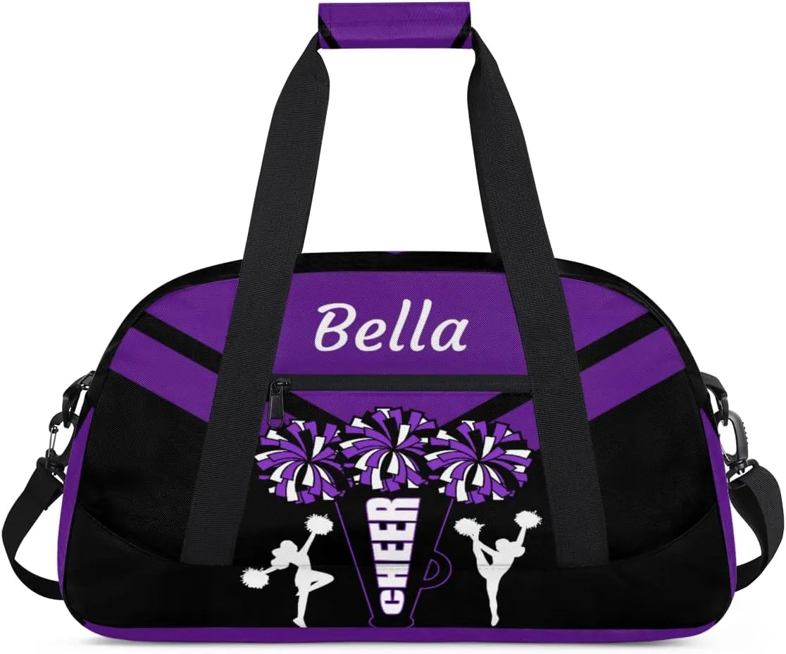 Custom Cheerleader Bag Dance Bag for Girl, Personalized Sport Duffel Gym Bag Weekender Bags Name Duffel Bag, Purple and Black