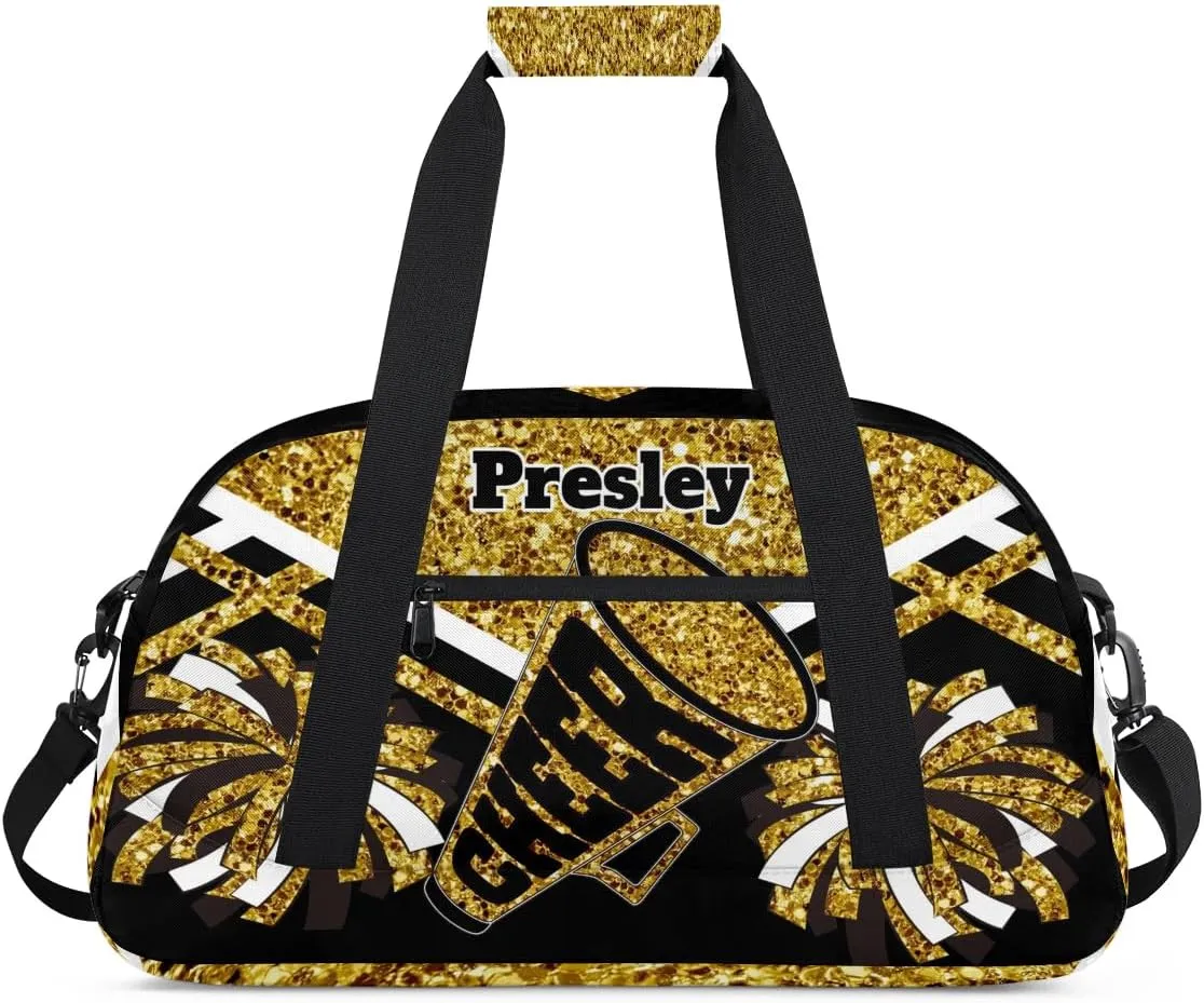 Custom Cheerleaders Dance Bag for Girls, Personalized Dance Ballet Bag for Teens Girls Waterproof Weekender Practice Travel Sports Duffel Gym Bag, Gold Sequins with Black