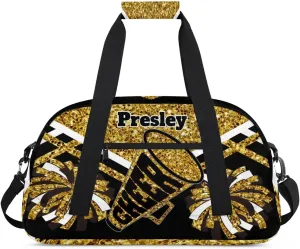 Custom Cheerleaders Dance Bag for Girls, Personalized Dance Ballet Bag for Teens Girls Waterproof Weekender Practice Travel Sports Duffel Gym Bag, Gold Sequins with Black