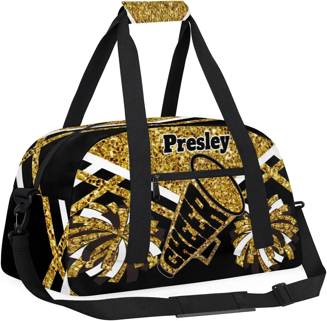 Custom Cheerleaders Dance Bag for Girls, Personalized Dance Ballet Bag for Teens Girls Waterproof Weekender Practice Travel Sports Duffel Gym Bag, Gold Sequins with Black