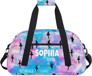 Custom Dance Ballet Bag, Personalized Duffle Bag with Name Overnight Toddler Gym Duffle Bag Travel Weekend Sleepover Bag, Pink with Blue Color Galaxy Background