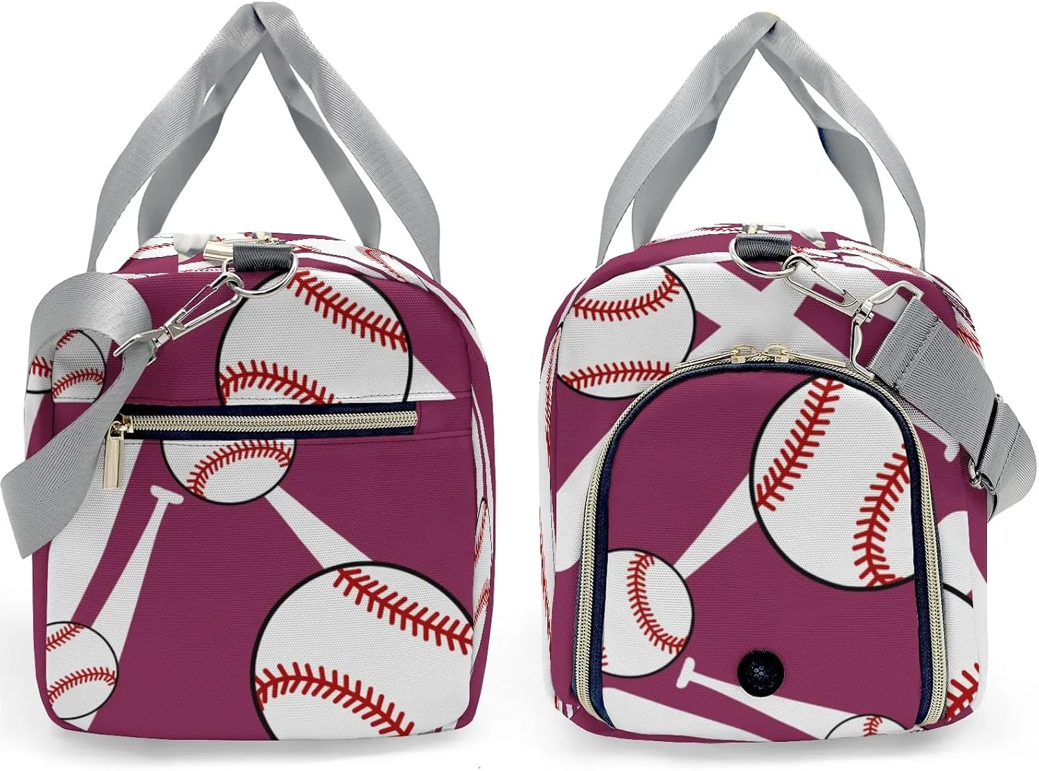 Custom Duffel Overnight Travel Bag for Sports Workout Girls Boys,Team Baseball Red Plum Personalized Duffle Bag Gifts