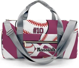 Custom Duffel Overnight Travel Bag for Sports Workout Girls Boys,Team Baseball Red Plum Personalized Duffle Bag Gifts