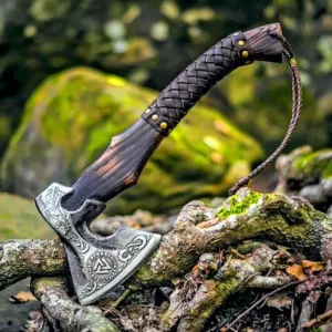 Custom Gift Forged Viking Axe Hatchet, Viking Bearded Camping Axe with Leather Sheath, Best Birthday for him.