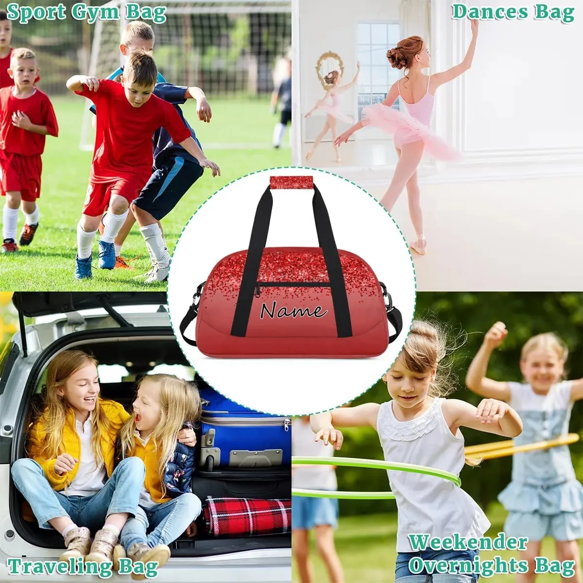 Custom Gym Bag for Women Men, Personalized Duffel Bag with Name, Small Sports Gym Bag Travel Duffle Bag Weekender Carry On Overnight Bags Red Glitter