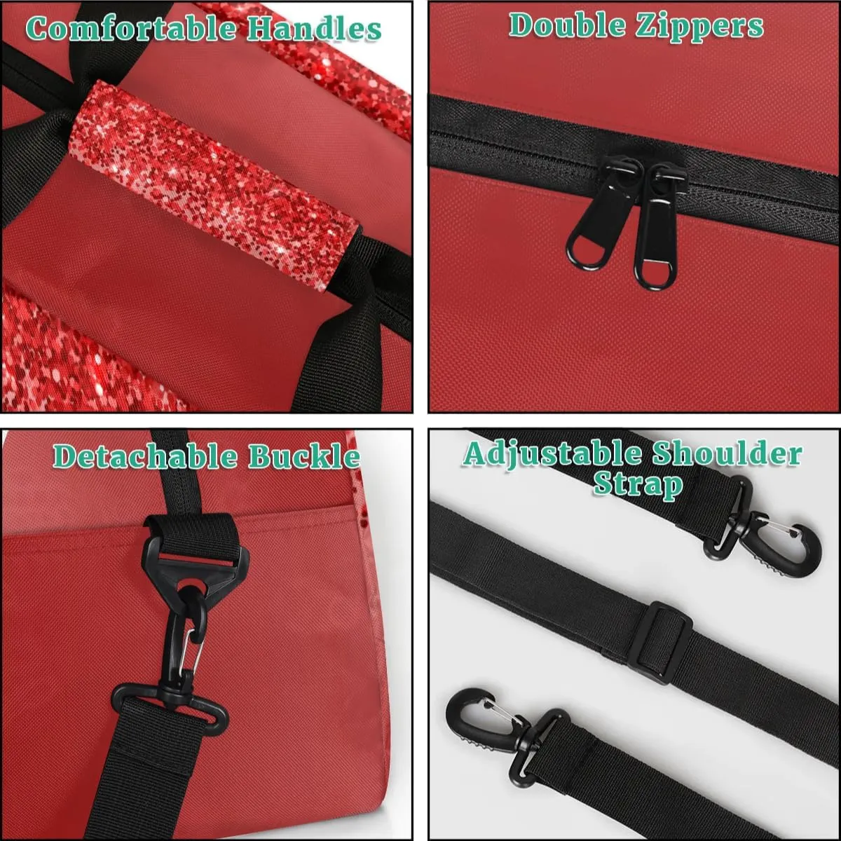 Custom Gym Bag for Women Men, Personalized Duffel Bag with Name, Small Sports Gym Bag Travel Duffle Bag Weekender Carry On Overnight Bags Red Glitter